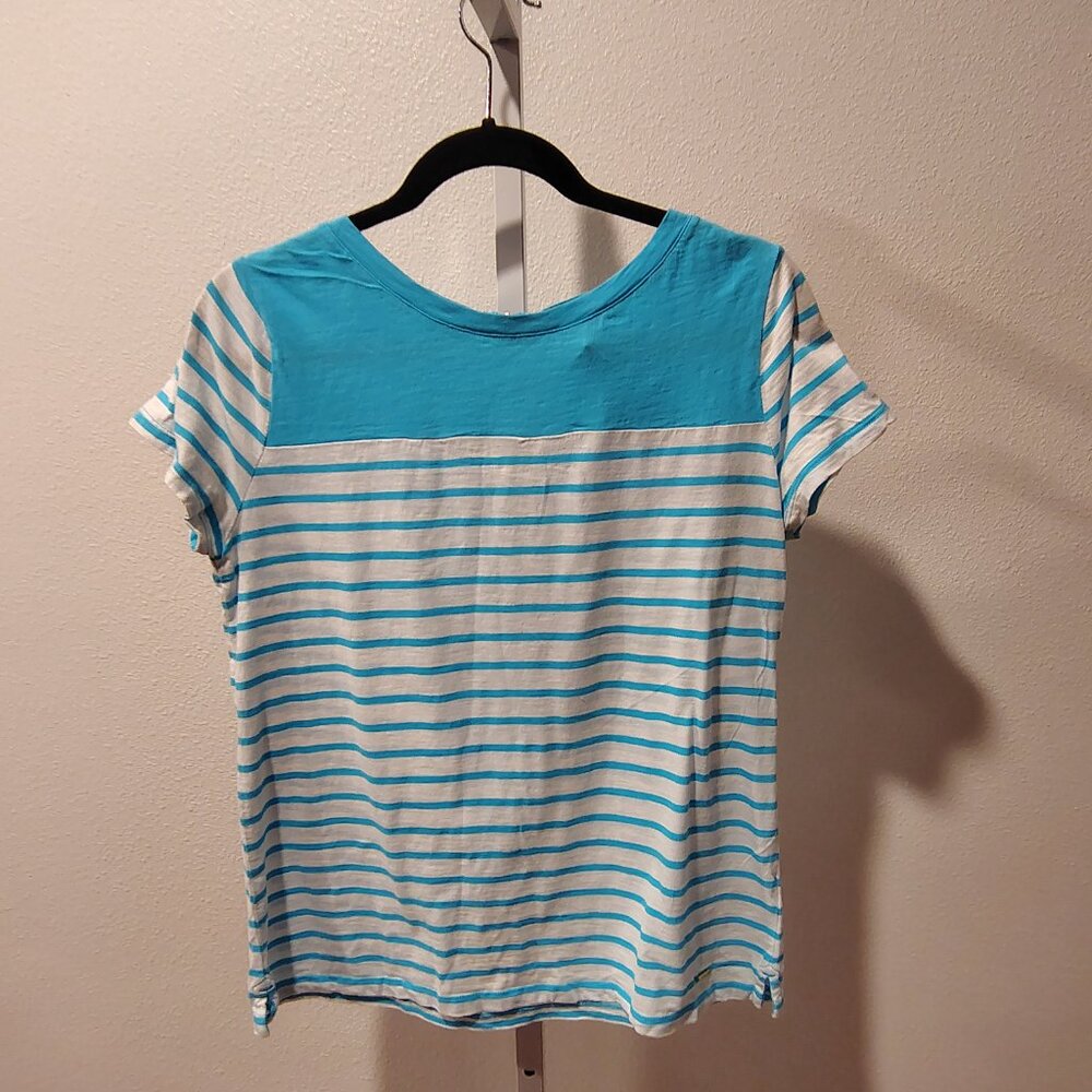 Tommy Hilfiger Women's Blue and White Striped Top Size Large Cotton Short Sleeve - Picture 5 of 11